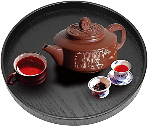 Bandeja Redonda Negra, Bandeja de Madera para té, Comida, Fruta, Bebida, Bandeja, Barra, Plato, Desayuno, Gastos Familiares, café, refrigerio, Plato para el hogar, Tienda, Oficina, Bar(30CM)
