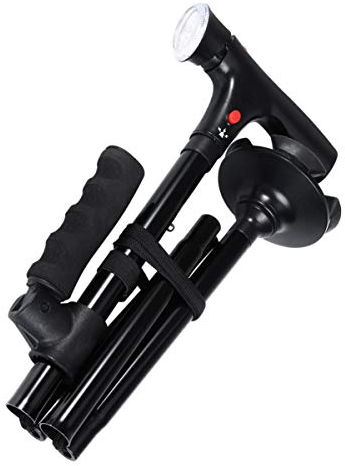 HEMOTON Bastón Plegable Led: Bastón De Caminar Ajustable con Luz Y Alarma Antideslizante Y Estable con 5 Niveles De Altura Ideal para Hombres Y Mujeres