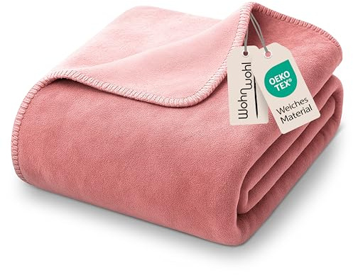 WOHNWOHL gosig filt 150 x 200 cm • mjukt överkast • Sofffilt • Vinterfilt • Ökotex certifierad bomullsfilt • Färg: mörkrosa/ljusrosa
