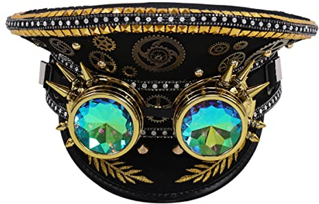 COSDREAMER Damen Burning Man Pailletten Hut Festival Military Captain Hüte mit Brille