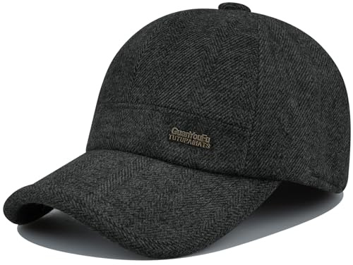 Clakllie vinter baseballkeps baseballkeps med öronklaffar tweed herr ullhatt termisk tjock varm pappa keps justerbar sporthatt truckerkeps, K-GSDT4-Svart, one size