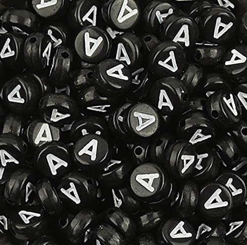 DHARIS 100 Stück 4 × 7 mm schwarze runde Acryl-Alphabet-Buchstaben-Perlen Vokal-Buchstaben-A-Perlen für die Schmuckherstellung, Armbänder, Halsketten, Schlüsselanhänger (A-100 Stück)