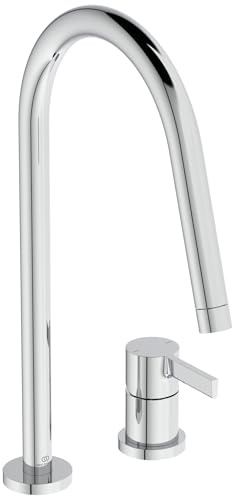 Ideal Standard – Gusto 2-Loch Küchenarmatur, Hoher Auslauf mit zylindrischem Querschnitt, mit FirmaFlow Kartusche, Schwenkbereich 360°, Schaftverschraubung von unten, Chrom