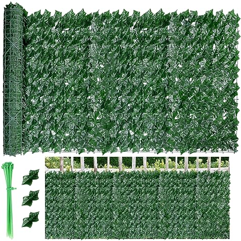 Künstliche Efeu Sichtschutz, Künstliche Hecke Balkon Sichtschutz Efeu Blätter, Zaun Balkon Sichtschutz Grün Kunstpflanzen 100x300cm (2 * 50x 300cm), Künstliche Blätter Sichtschutz für Gartenhecken
