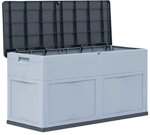 Homgoday Gartenbox mit Stauraum Auflagenbox Aufbewahrungsbox Gartentruhe Kissenbox Gartenmöbel Gartenkasten Gartentruhe für Garten Terrasse Pool 320 L Grau