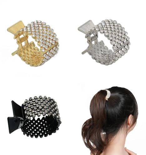 Zasvec Haarspangen Strass 3 Stück Haarschmuck für Frauen Strass Pferdeschwanz Halter Strass Haarspangen Kleine Haarklammern für Pferdeschwanz Haar-Accessoires Pferdeschwanz Kristall Haarnadel