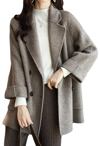 CHARTOU Women Wool Coat Peacoat Jacket Thick Loose Double Breasted Pea Coat Woolen Winter Overcoat (Large,Brown)