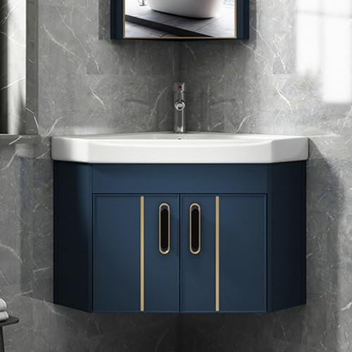 Mobile bagno sospeso lavandino bagno con mobiletto mobile bagno con lavabo e specchio,Tre colori, con rubinetto argento, scolapiatti e altri accessori, adatti a bagni, appartamenti ( Color : Blue , Si