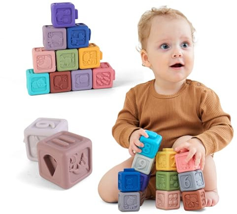 SUPERBE BEBE Montessori-Spielzeug Für Baby & Kinder Ab 6 Monaten - Silikonwürfel Kleinkind - Silikonspielzeug Baby - 12 Sensorische Aktivitätswürfel - Frühförderung & Zahnung - Geschenk Zur Geburt