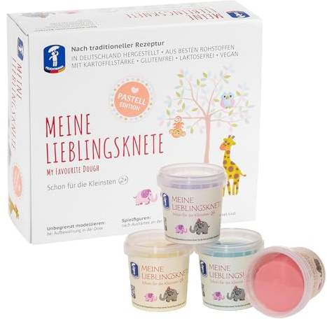 Feuchtmann MEINE LIEBLINGSKNETE Pastell Edition | Knetset 4 x 150g | vegane glutenfreie Knete | Kinderknete ungiftig | Spielknete für kreatives Spielen ab 2 Jahren