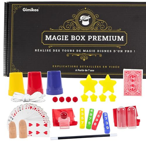 GIMIKOS Coffret Magie Enfant 7-12 Ans & Adultes Débutants | Boite Kit Magicien avec 50 Tours de Magie, Jeux, Cartes, Baguette & Accessoires | Mallette Cadeau Anniversaire & Noël