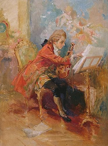 EQVRDCUW Klassisches Ölgemälde Leinwand Wandkunst Leinwandk unstwerk Mozart spielt Geige von Jean Louis Ernest Meissonier Posterdrucke für Wohnkultur 60x90cm