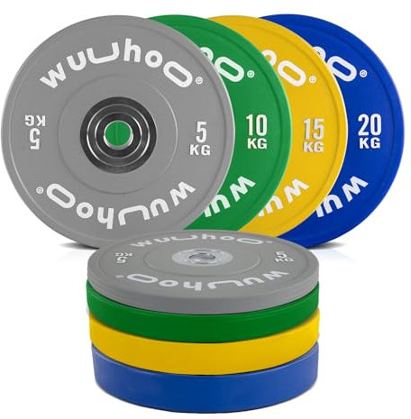 wuuhoo® Pro Competition Bumper Plates Zane – Hochwertige 50mm Gewichtsscheiben | professionelles Training | Vulkanisierte Stahlbuchse 100kg Set (2 x 5-20kg)