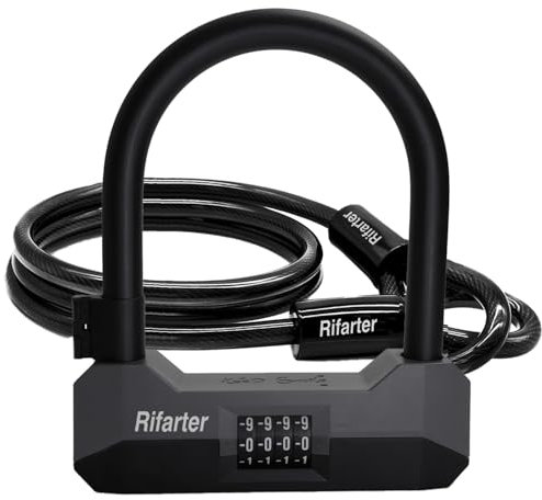 Rifarter Bike Locks Heavy Duty Anti Theft, 18mm Bike Lock U Lock Combination with 5Ft Steel Cable, 4-Digit Resettable Combo Bike U Lock with Mounting Bracket for Bicycles, Scooter, Moped, Ebikes