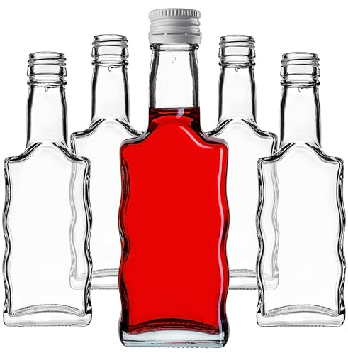 KADAX Lot de 50 bouteilles en verre 200 ml, bouteilles vides avec bouchon à vis, petites bouteilles de liqueur à remplir, bouteilles de vin en verre, bouteilles de schnaps (Blanc)