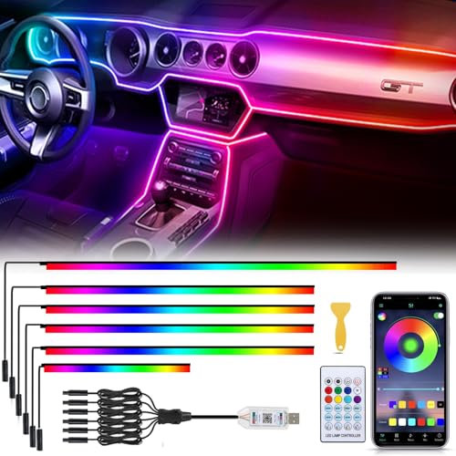 GPJYD Acrylic 6 IN 1 Ambient Lighting Car LED Lights, RGB Car Lights Interior with 584LEDs/445cm, 16 Million Colours, Music Sync, APP Control Ca r Ambient Lighting Kit
