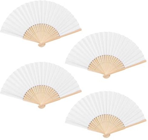 CavspkArt 4 Pcs Paper Hand Fan,Bamboo DIY Hand Fans Folding,Handmade Handheld Fans for Kids,Paper folding Fan Handheld for Wedding Party Favours,Home Decorations,Photo Props (White)