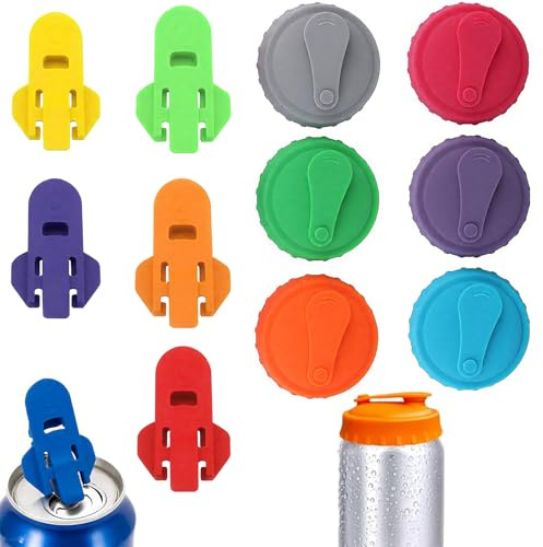 12-Piece Set Silicone Can Covers and Ring Pull Openers, Reusable Drink Can Lids and Easy Openers for Soda, Beer, Energy Drinks, Perfect for Camping, Picnics, and Parties