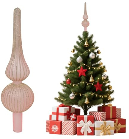 Julgransspets stjärnglas, julgran med skimrande puder, 7 x 26 cm julgran spets stjärna, julgran topp, julgran rosa för juldekoration