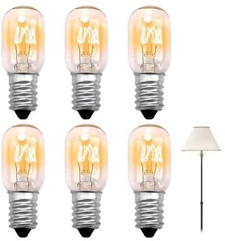 MustuVerve 6Pcs Fridge Light Bulb, 15W Screw Salt Lamp Bulbs Warm Yellow AC 220-250V Single Tungsten Lamp Small E14 Screw in Pygmy Bulb Suitable for Refrigerators Range Hoods Microwave Ovens (6)
