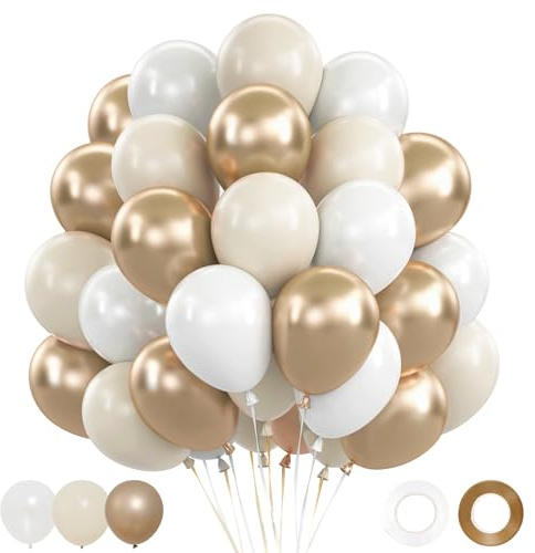 Luftballons Beige Sand Weiß, 62 Stück Luftballons Hochzeit Gold Weiß, Sand Weiße Ballons Geburtstag mit Champagner Gold Helium Ballon für Geburtstag Boho Hochzeit Wedding Bride to Be Jga