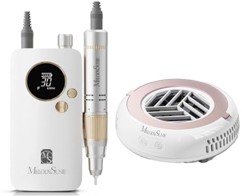 MelodySusie Kit Professionnel Manucure & Pédicure : Ponceuse à Ongles Électrique SC320F (30000 tr/min) + Aspirateur à Poussière Portable HproA | 6 Embouts, 3 Niveaux d’Aspiration, Filtres Jetables, De