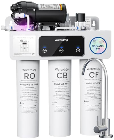 Waterdrop T3-C Ósmosis Inversa sin Depósito, 450 GPD, Requiere Enchufe | Certificado NSF/ANSI 372, Sistema sin Depósito de 450 GPD, Proporción 2:1, Filtro RO de 8 Etapas y Materiales sin BPA