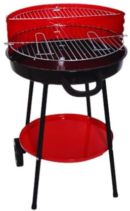 Barbecue Tondo con Ruote e Griglia 50 cm Removibile, Regolabile 59x82x52cm - 4 Posizioni di Cottura Ideale per Fare Carne, Pesce e Altri Alimenti alla Brace, Struttura in Metallo Resistente