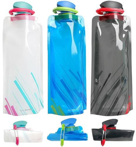 EduPlayte 3pcs Collapsible Water Bottle, Large Soft Foldable Water Bottle - BPA Free 700 ml, Reusable Portable Drinks Bottle with Secure Lock for Gym Camping Cycling Outdoor Sports & Hiking