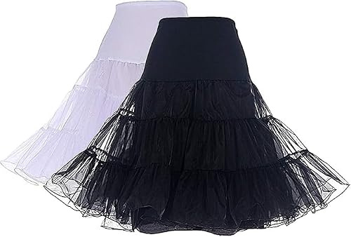 Generico Sottogonna Petticoat in Tulle Premium Donna, Stile Rockabilly Vintage, Nero/Bianco, 2 Pezzi, Taglia M