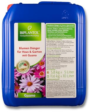BIPLANTOL® Guano Flüssigdünger 5L – Schnelle Wirkung für blühfreudige Zimmerpflanzen sowie Balkon- und Gartenpflanzen – Organisch-mineralisch mit Guano – Made in Germany