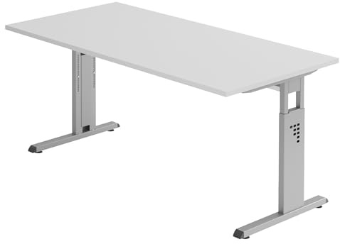 Bümö höhenverstellbarer Schreibtisch O-Serie 160x80 cm in grau, Gestell in Silber - PC Tisch für's Büro manuell höhenverstellbar, Computertisch verstellbar