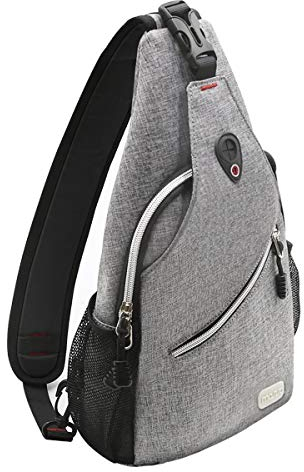 MOSISO Brusttasche Sling Bag Sling Rucksack Schulterrucksack,Polyester Multipurpose Crossbody Schultertasche Umhängetasche Sporttasche Reise Wander Daypack für Herren Damen, Grau,Mittel