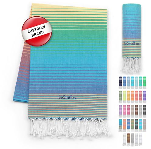 LeStoff Hamamtuch Strandtuch, 100% Bio-Baumwolle, 95x180 cm, Rainbow | Reisehandtuch, Badetuch, Liegetuch und großes Handtuch – leicht, kompakt, sandfrei, saugstark und schnelltrocknend