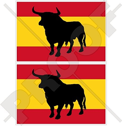 SPANIEN Spanische Stier Flagge 75mm Auto & Motorrad Aufkleber, x2 Vinyl Stickers
