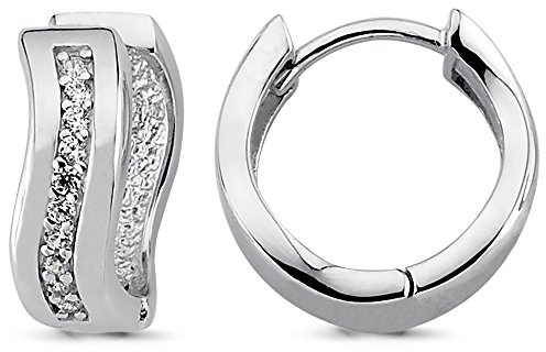 Vinani Klapp-Creolen Zirkonia weiß glänzend geschwungen Sterling Silber 925 Ohrringe 2CGZ