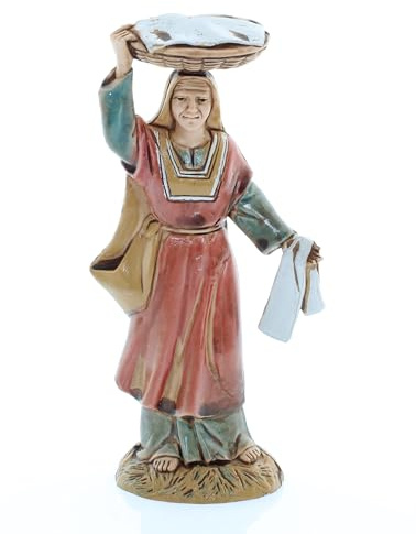 Moranduzzo Frau mit Korb für Krippe 10 cm – Standard 10 – Unzerbrechliche Figur, Arabischer Stil, Handbemalt, Offizielles Produkt, Made in Italy, Bildhauer M. Landi