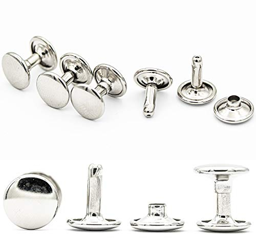 My Belt - 25 Stück Hohlnieten für Leder, Ledernieten 10mm Silber, Doppelkappe Nieten, Gürtelnieten Kappe