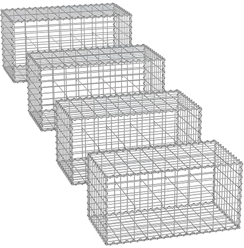 SONGMICS Gabion pour Pierre, Cage en Métal, Panier à Pierre, Maille 5 x 10 cm, Galvanisé, Mur, Paterre, Décoration de Jardin, 100 x 50 x 50 cm, Lot de 4, Argent GGB455V1