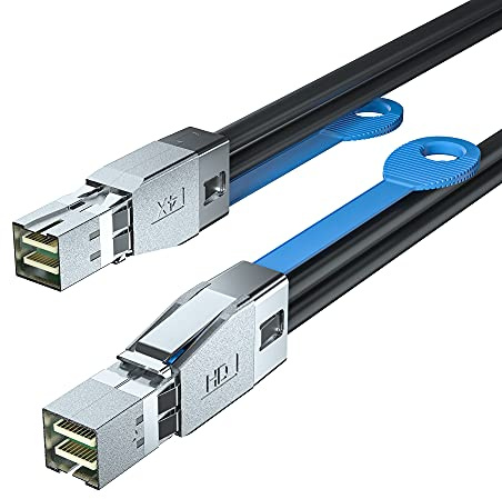 10Gtek 12G Mini SAS HD SFF-8644 to SFF-8644 Cable for NVMe Enclosure/Storage Array, SAN & JBOD Compatibility, 100-Ohm, 0.5-m(1.6ft)