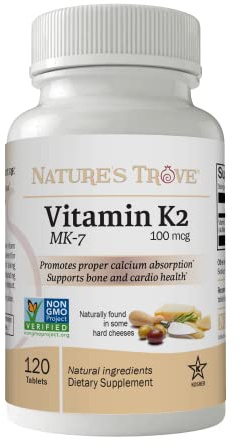 Nature's Trove Vitamin K2 MK7 Supplement, 100mcg, 120 Count, Vegan