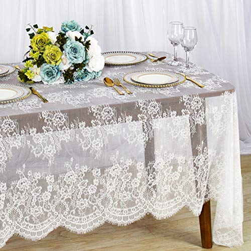 Spitze Tischdecke Weiße Tischdecken Rechteck 60 x 120 Zoll Weiße Spitze Hochzeit Tischdecke Weihnachten Leinen Tischdecken Leinen Blume (Weiß-013)