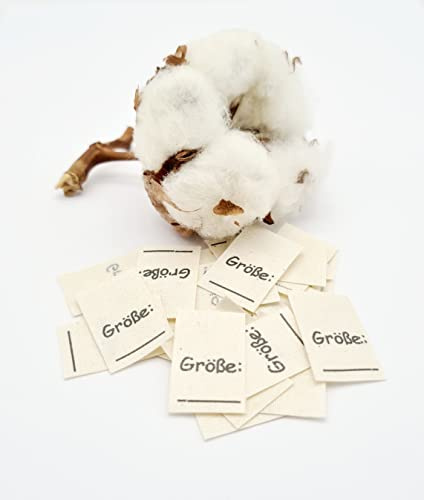 25 Textiletiketten Größe___ (Naturbaumwollband - Comic Sans)