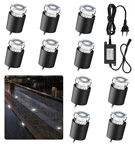 Arotelicht 10er LED Einbaustrahler weiß led Einbauleuchte Bodeneinbaustrahler außen, IP67 wasserdicht 0,6W Ø32mm innen aussen Terrasse Küche Garten 4000K 12V