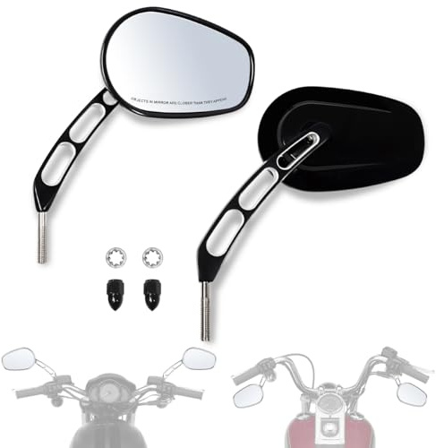 FOVPLUE Handlebar Mount Mirrors,Left & Right Side Rearview mirrors for 1982-2025 Harley Models,for CVO Dyna Electra Glide Road Glide Road King Softail Street Glide Sportster 1200 883,Gloss Black