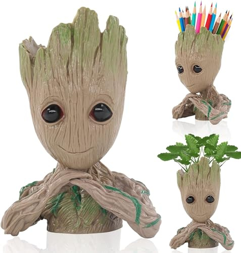 Newthinking Baby Groot Plant Pot, Novelty Groot Flowerpot Pen Holder | Funky Groot Plant Pot with Drainage Hole, Baby Groot Pen Holder, Groot Gift, Indoor, Outdoor
