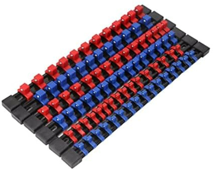 Trintion 6pcs Socket Organiser Socket Holders Organizers 1/4-Inch 3/8-Inch 1/2-Inch Socket Organizer Socket Rail Clips Rack Holder Blue Red Socket Rails for Steel Ball