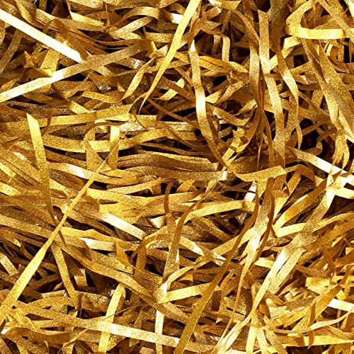 Glitter Shredded Tissue Paper, 100g Raffia Gift Filler Paper Shreds Box Basket Grass Craft Raffia Ribbon for Boxes Packaging Decoration Easter Hamper Basket Filling (Golden)
