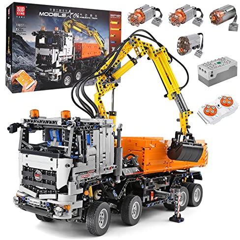 Mould King 19007 Technik Kran LKW Modell, 2819 Teile, Fernbedienung elektrisch Technik Pneumatic Truck Klemmbausteine Bauset mit 4 Motoren, Kompatibel mit Technologie Bausteine