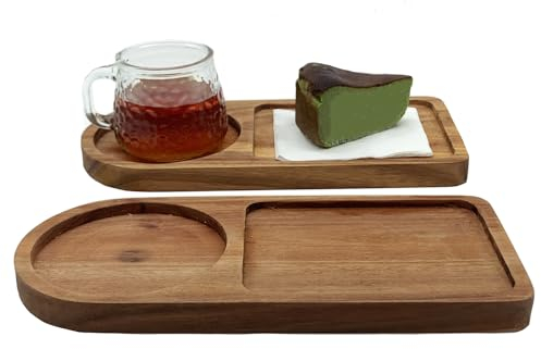 Heiboa Small Wooden Serving Tray Platters, Set of 2 Wood Tray Drink Trays for Coffee Table Dessert Wood Serving Platter Oval Food Serving Board Party Plates